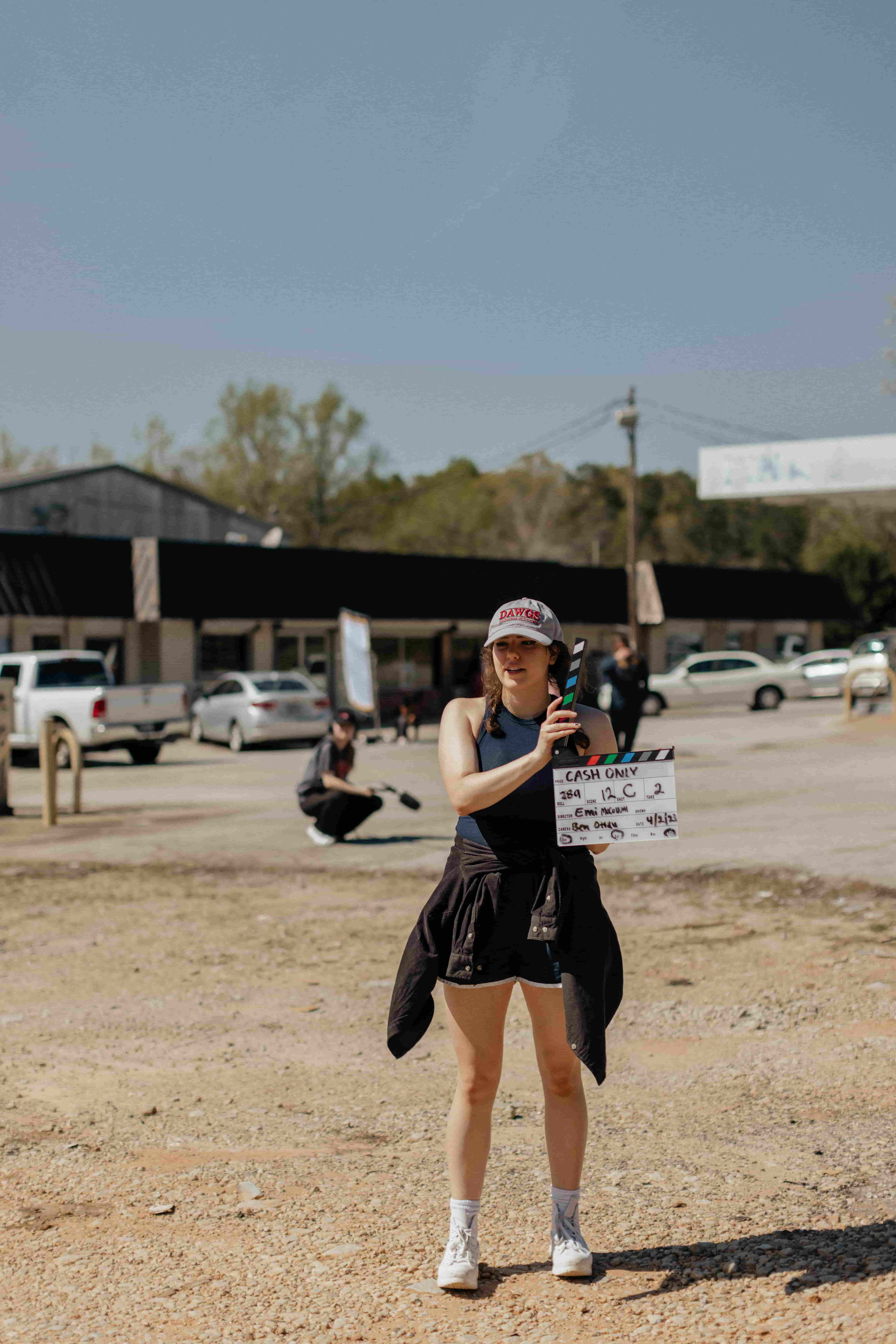 Rebecca on set